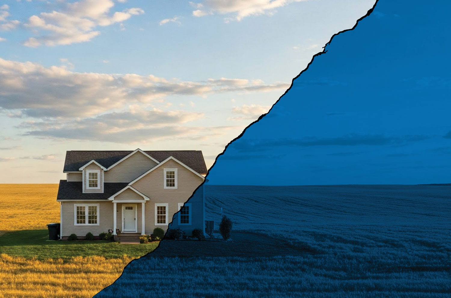 Single house situated in large empty field