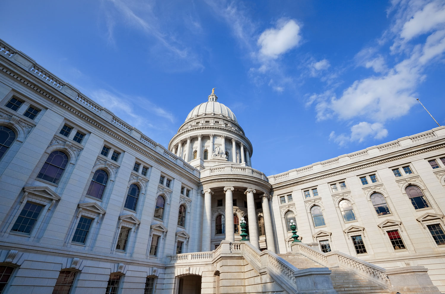 Looking up at Wisconsin capitol building exterior dome